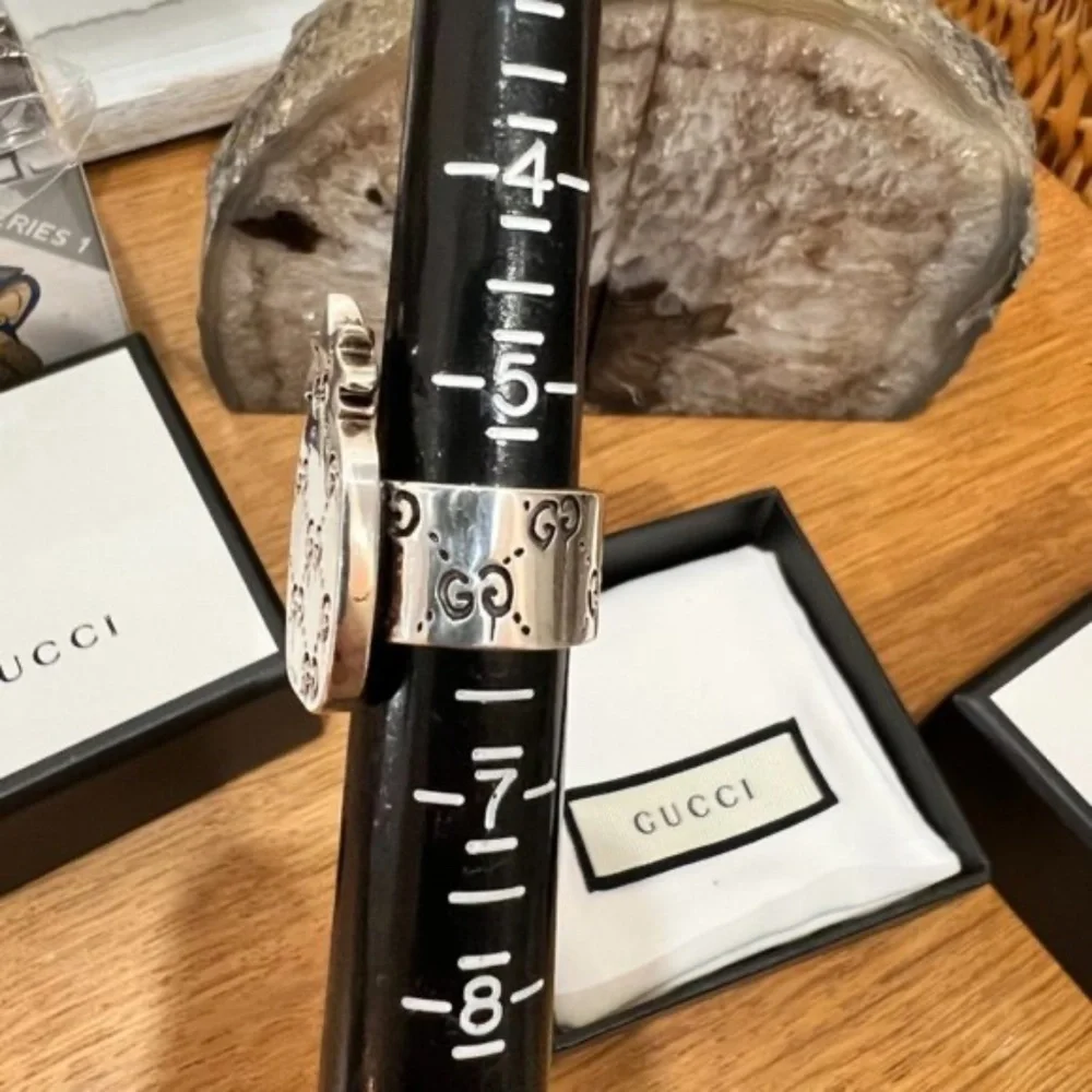 Gucci Ghost 925 Silver GG All Over Logo Pineapple Ring - Size 5.75us - Picture 15 of 16